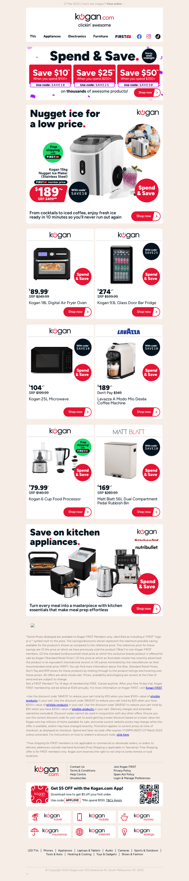 Kogan 15kg Ice Maker ONLY $189 with code SAVE10 + free shipping