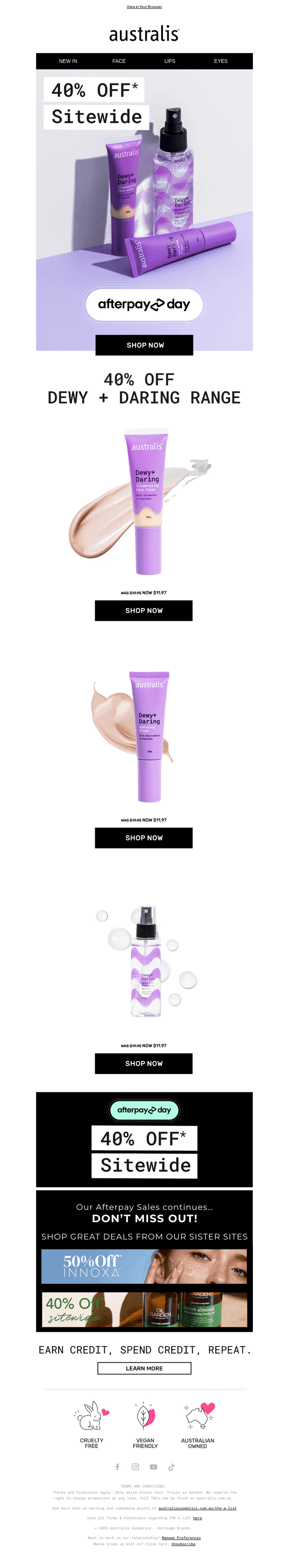 Look Dewy + Be Daring with 40% off SITEWIDE!! ✨