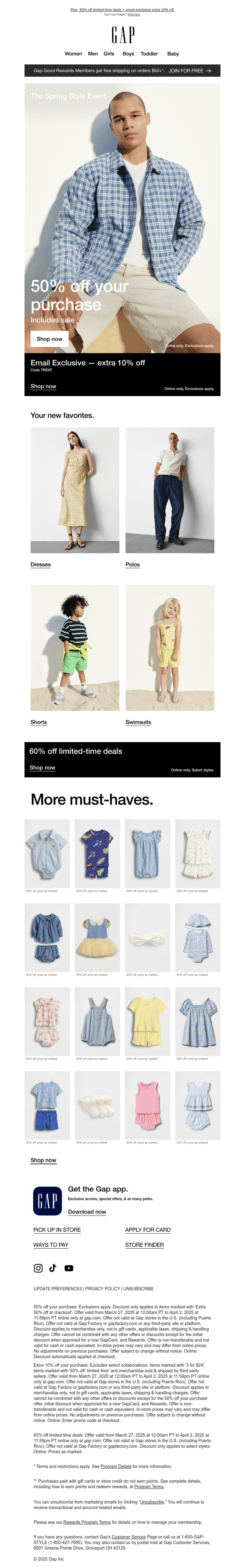 Re: 50% off your purchase. Includes dresses, polos & more
