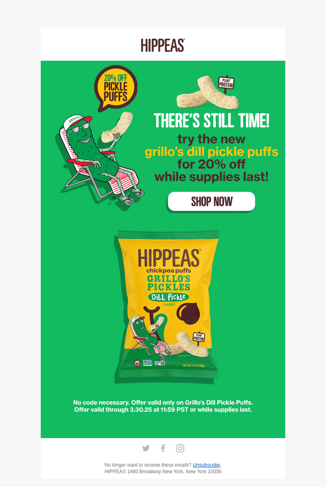 20% off Dill Pickle Puffs