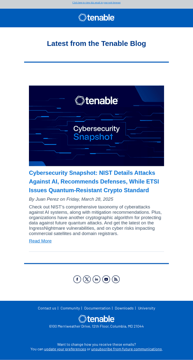 Latest from the Tenable Blog - Mar 28, 2025