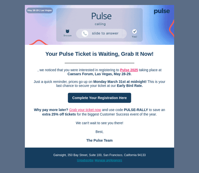 Don't forget your ticket to Pulse