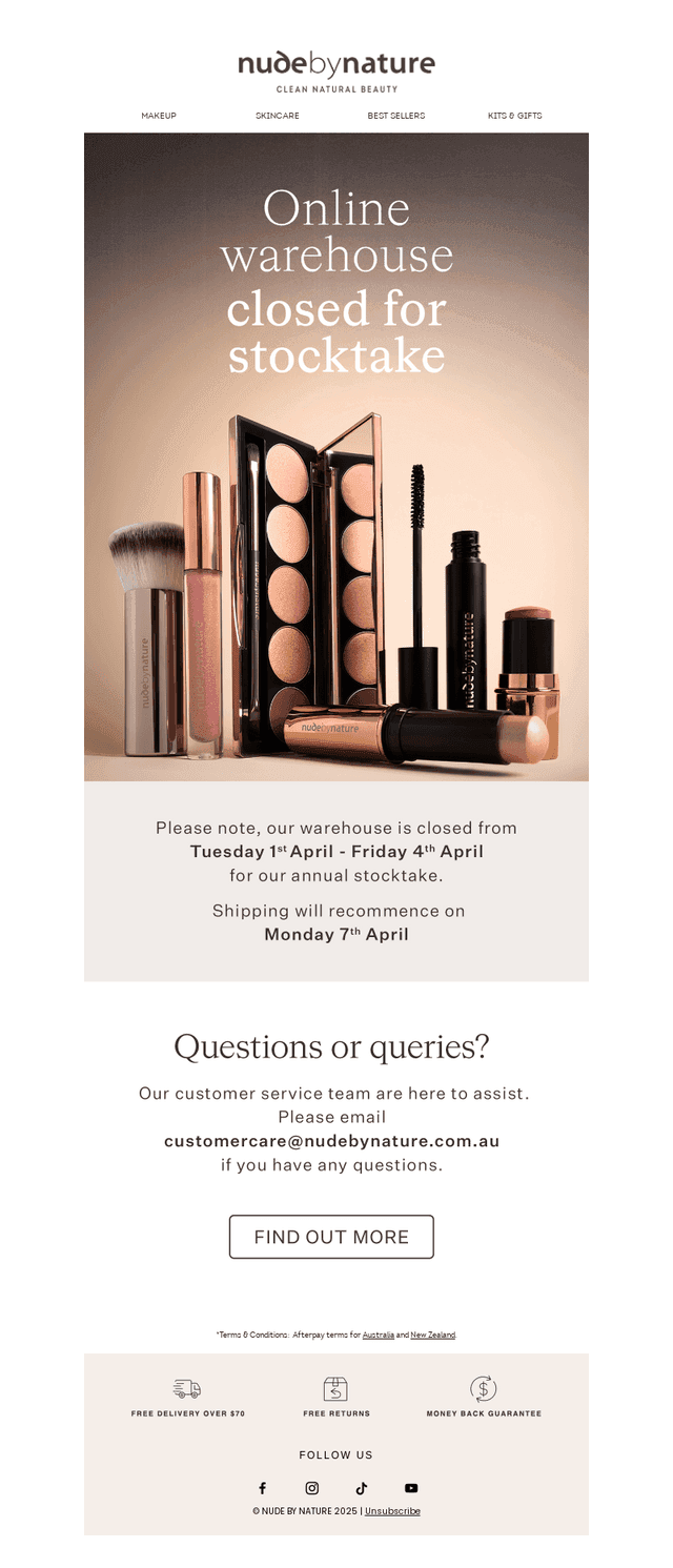 Temporary Warehouse Closure From 1st April