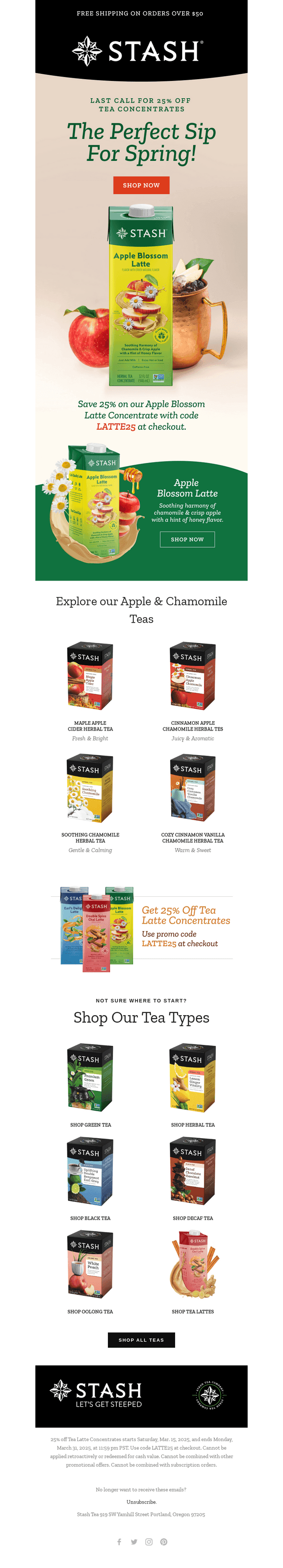 Last call for 25% off Tea Latte Concentrates!