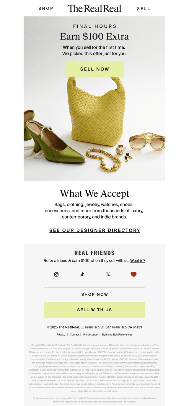 Final hours: sell & earn $100 extra
