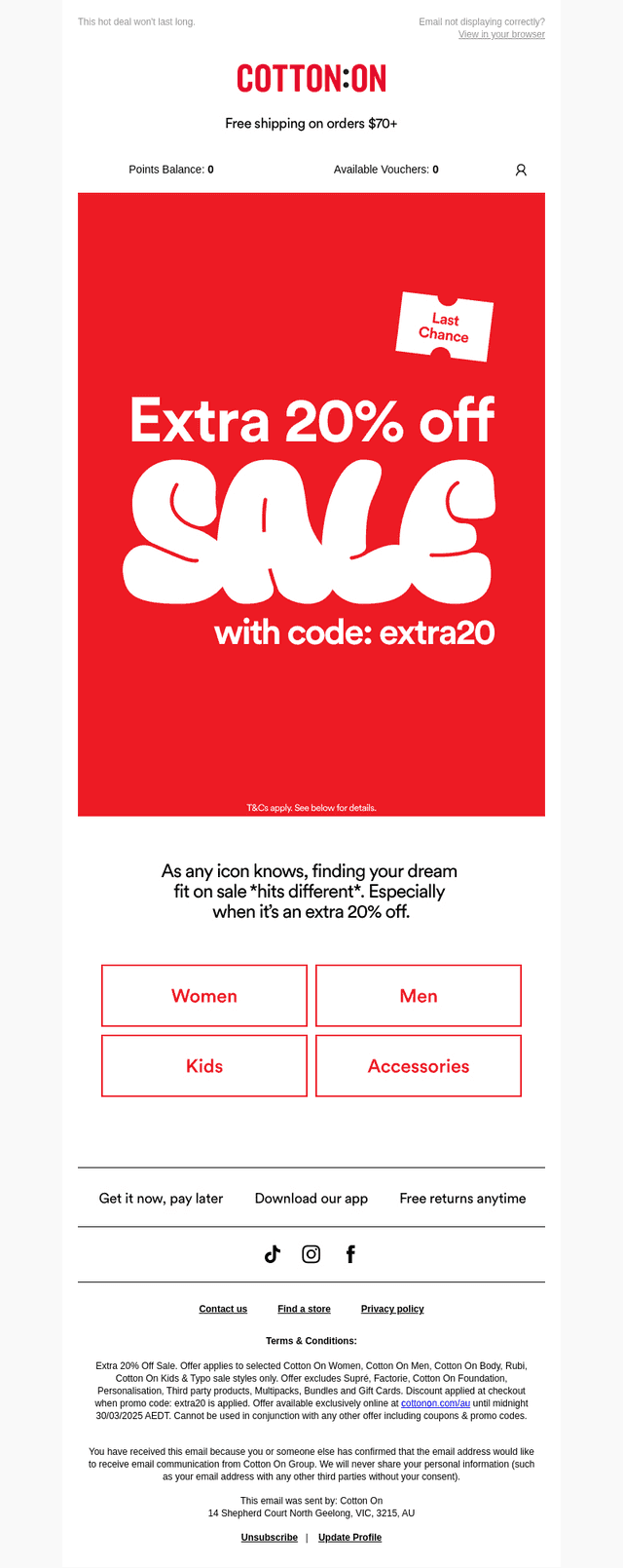 Extra 20% off sale ENDS MIDNIGHT