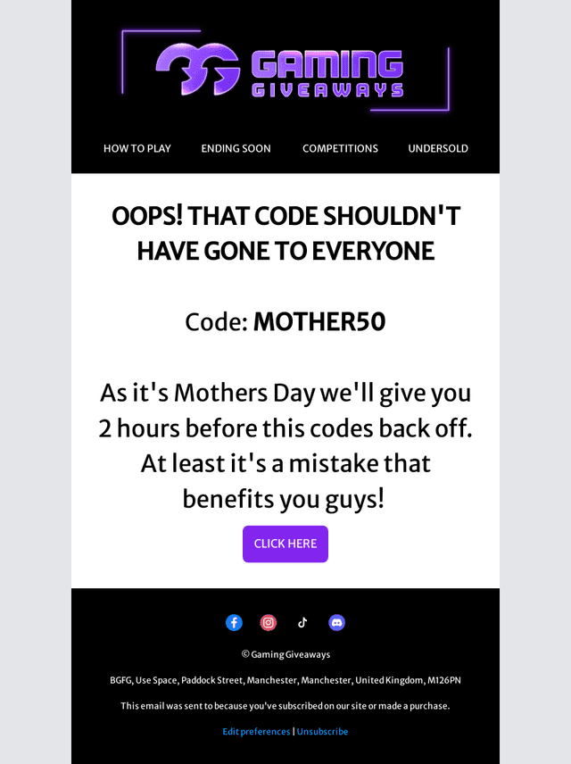 Gaming Giveaways email from Sun, Mar 30, 2025
