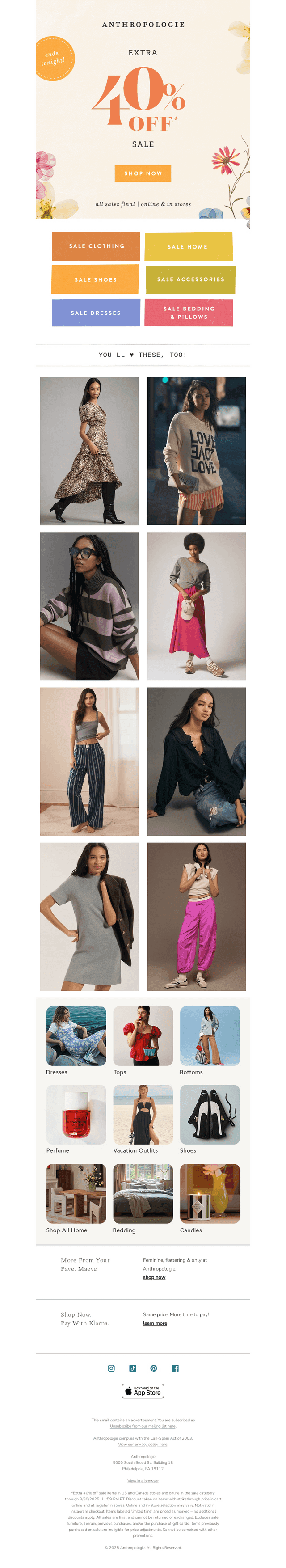 Extra 40% off sale ENDS TONIGHT
