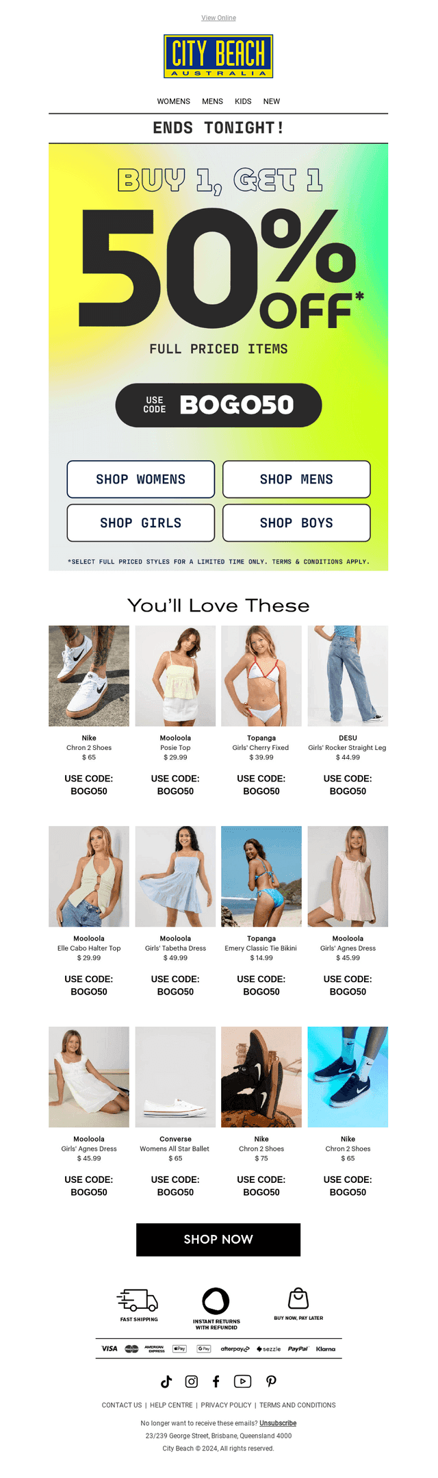 City Beach Australia email from Sun, Mar 30, 2025