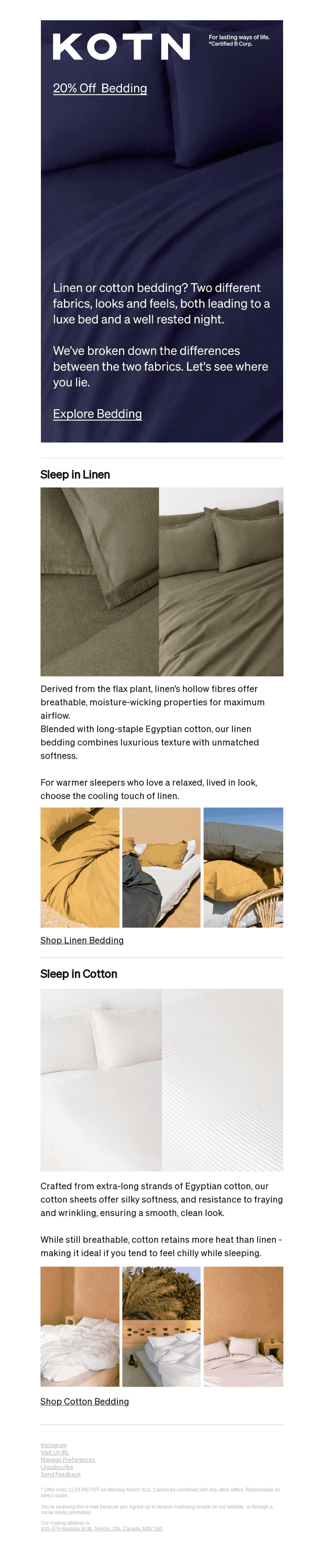 20% Off Cotton and Linen Bedding