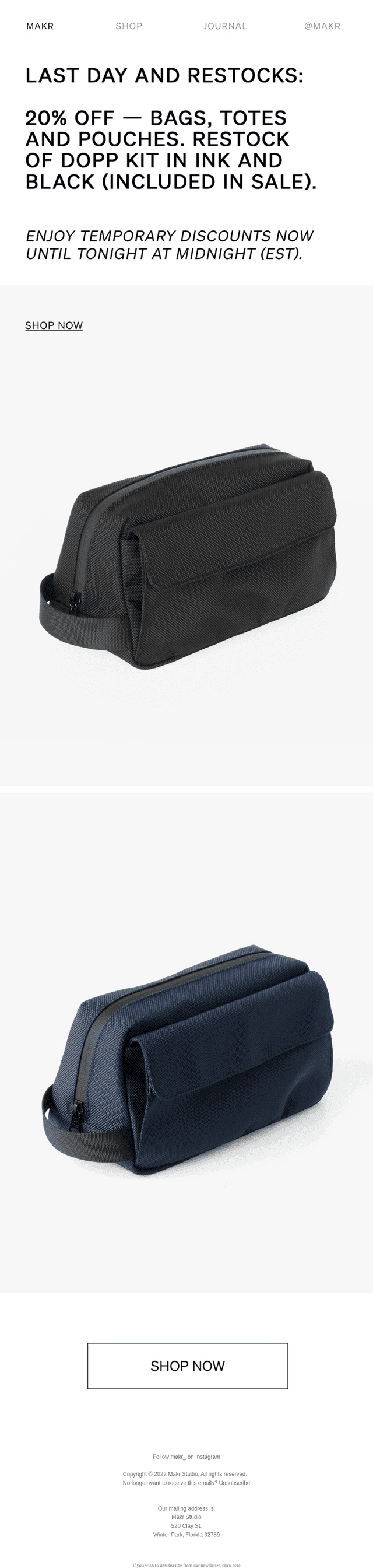LAST DAY : 20% OFF - And Dopp Kit Restocks