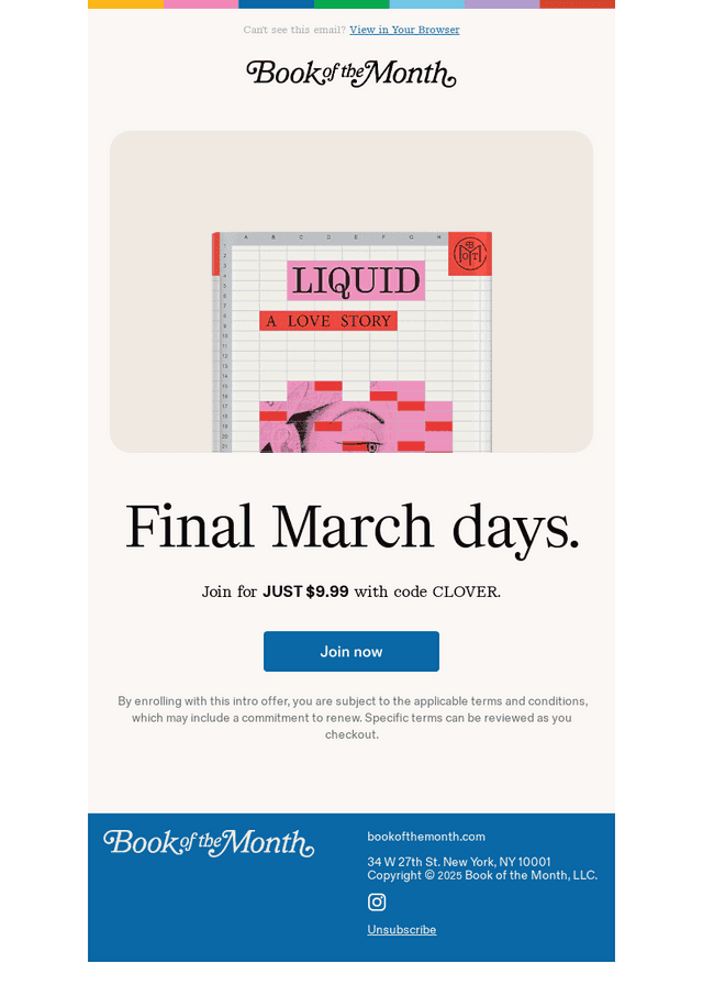 Last call for March books.