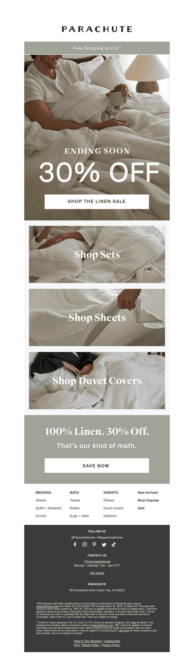 Ends Now: 100% Linen. 30% Off.