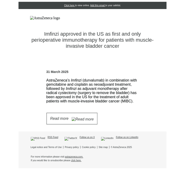 Imfinzi approved in the US for bladder cancer​