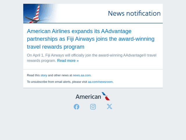 American Airlines email from Mon, Mar 31, 2025