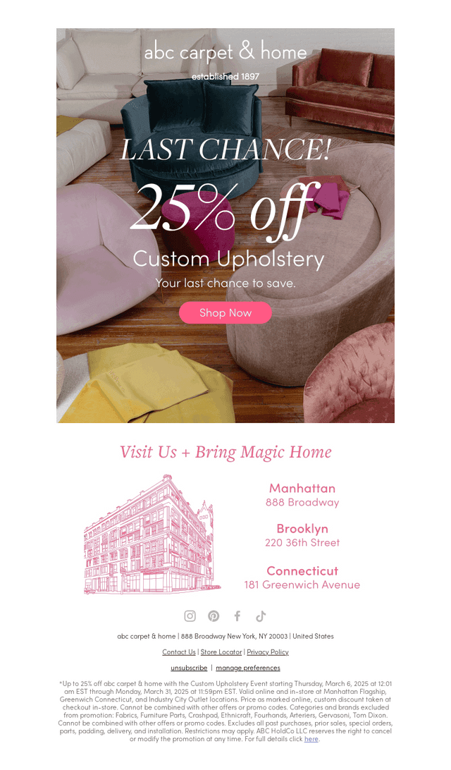 ENDS TONIGHT! 25% Off Custom Upholstery