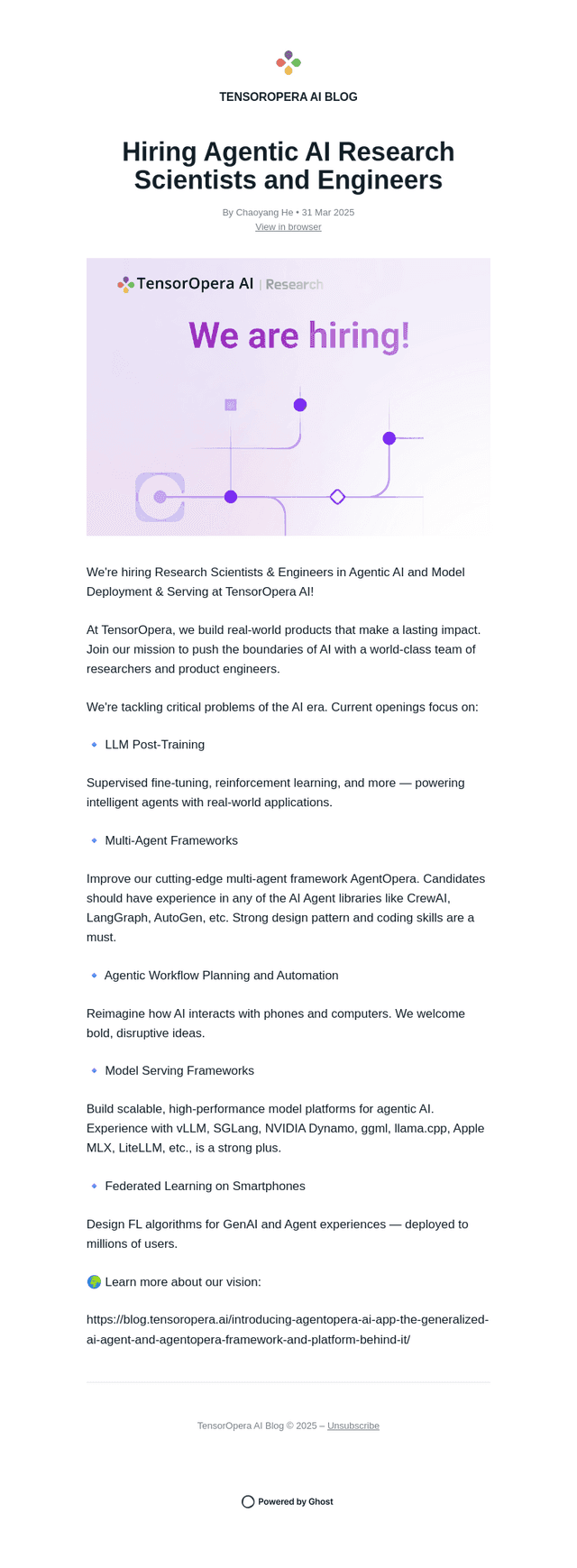 Hiring Agentic AI Research Scientists and Engineers