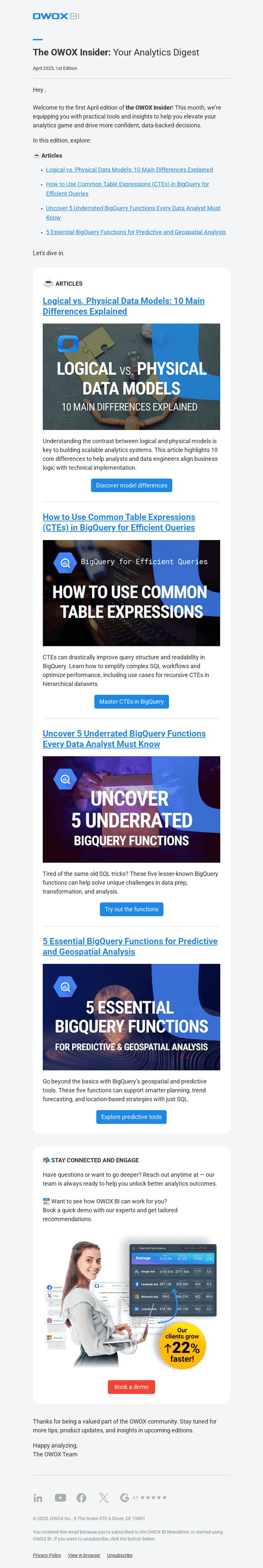 📊 April OWOX Insider: Master Data Models & Unlock BigQuery's Hidden Functions