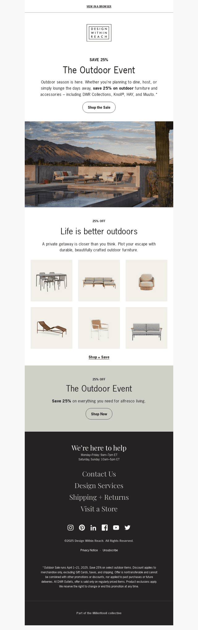 Save 25% during the Outdoor Event