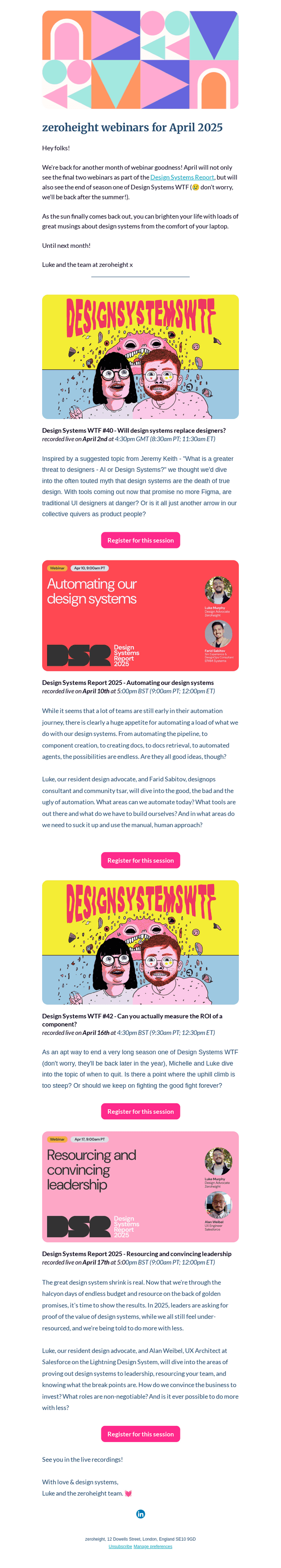 Upcoming zeroheight webinars - April 2025