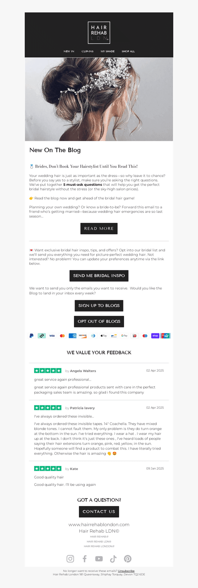 Hair Rehab London email from Thu, Apr 3, 2025