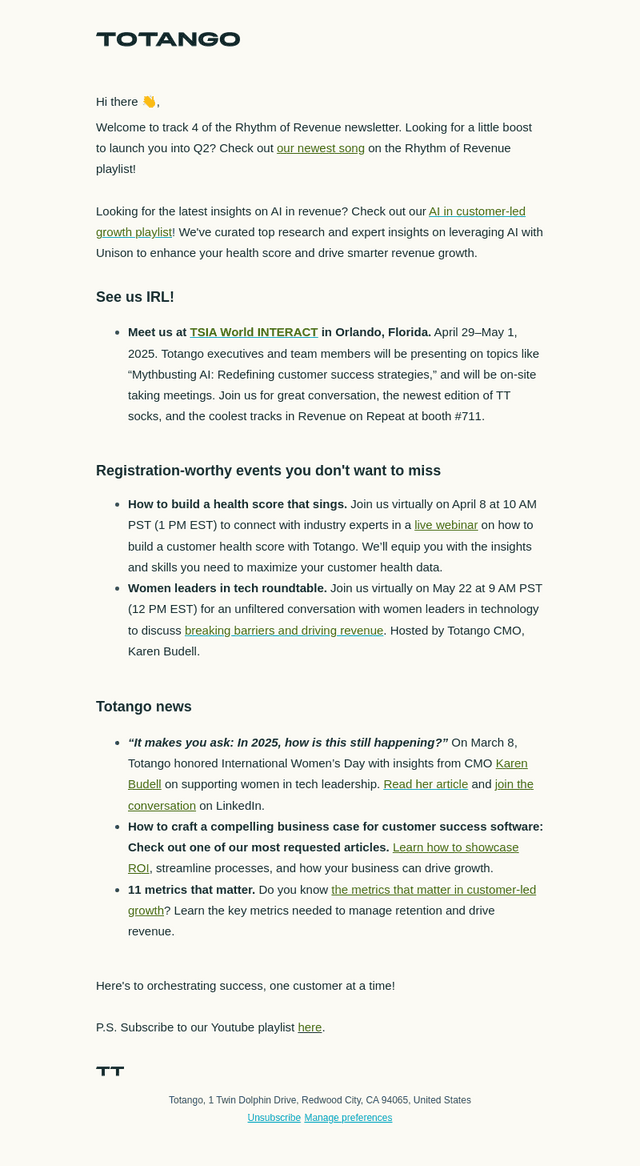 Totango email from Thu, Apr 3, 2025