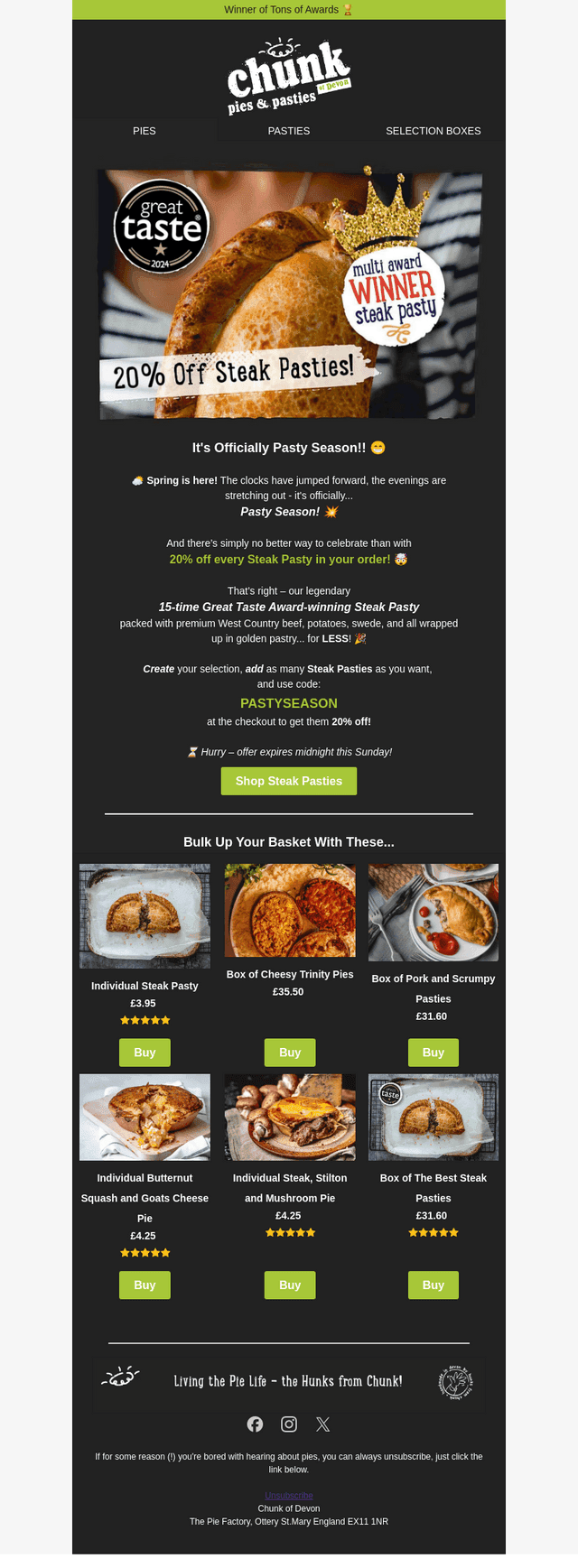 Get 20% Off Our Steak Pasty!