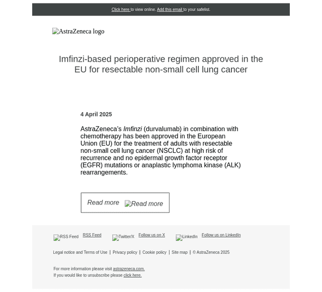 Imfinzi approved in EU for AEGEAN