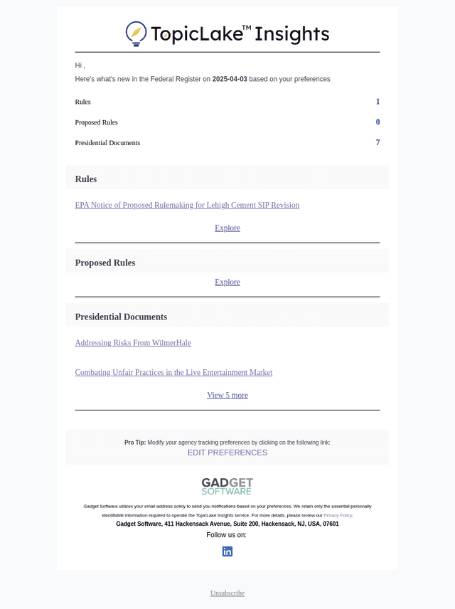 TopicLake US Policy Insights for 3rd April 2025
