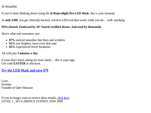 Qure Skincare email from Fri, Apr 4, 2025