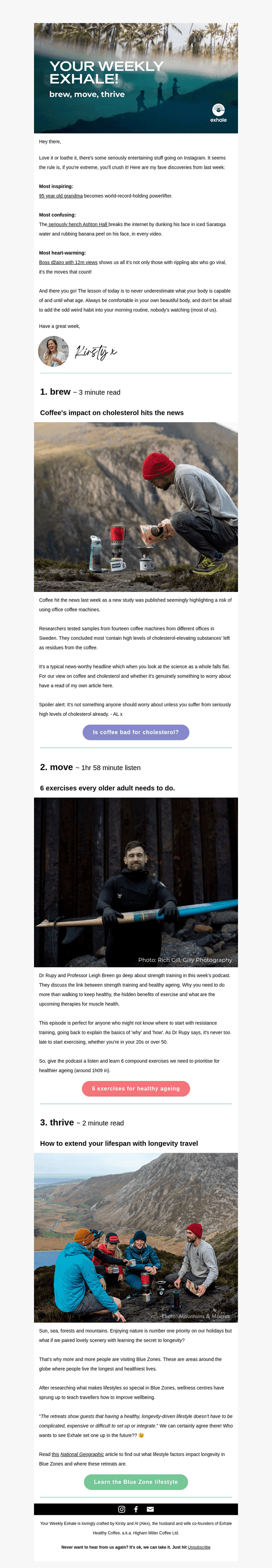 Exhale healthy coffee email from Sun, Apr 6, 2025