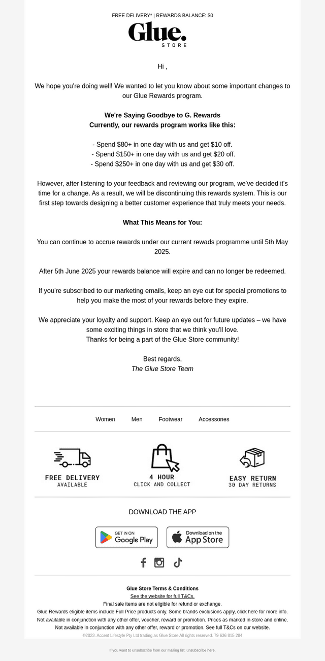 Important Update: Changes to G. Rewards Program