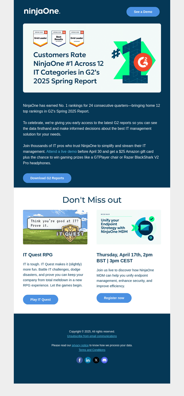NinjaOne email from Tue, Apr 8, 2025