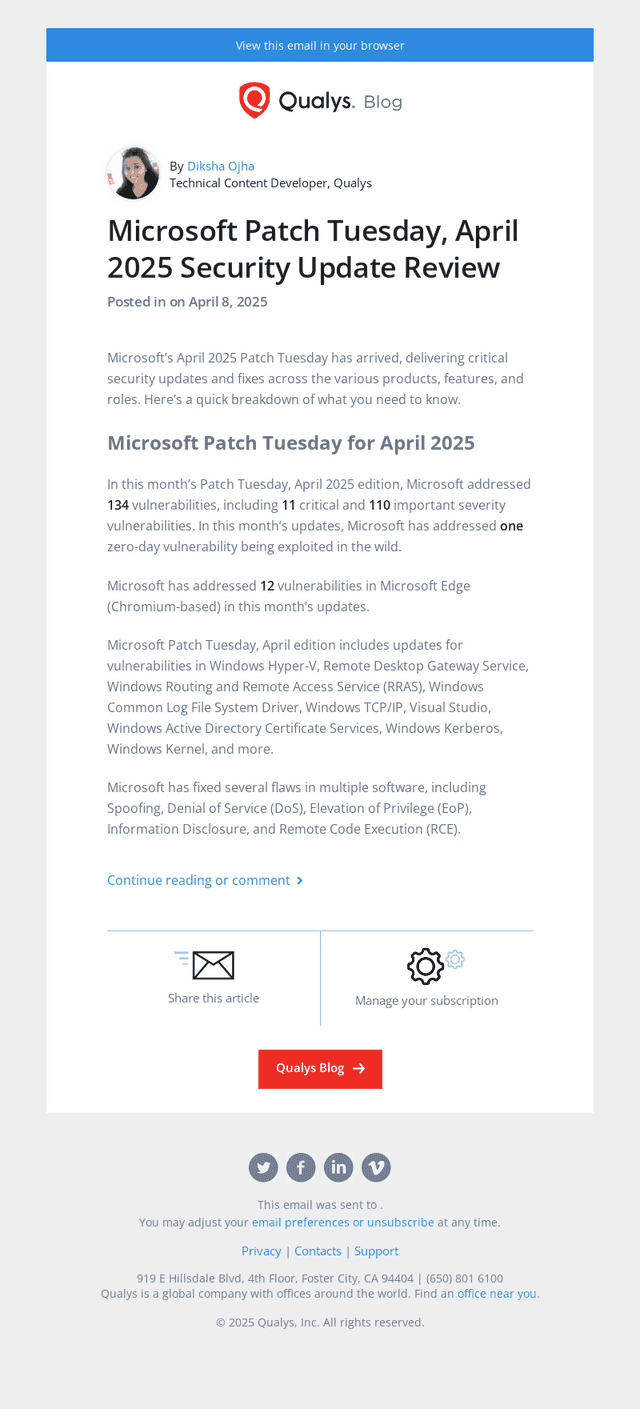 Read the latest post - Microsoft Patch Tuesday, April 2025 Security Update Review