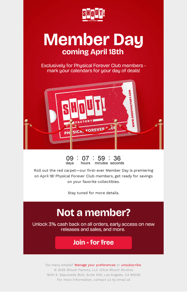 Shout! Factory email from Tue, Apr 8, 2025