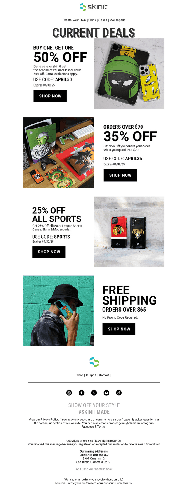 Skinit email from Wed, Apr 9, 2025