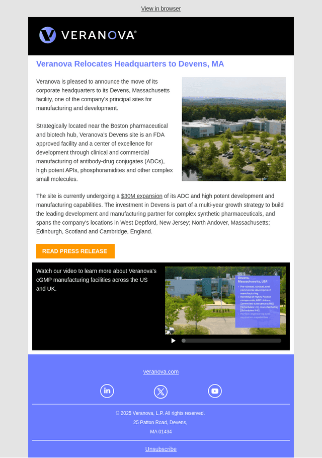 Veranova Relocates Headquarters to Devens, MA