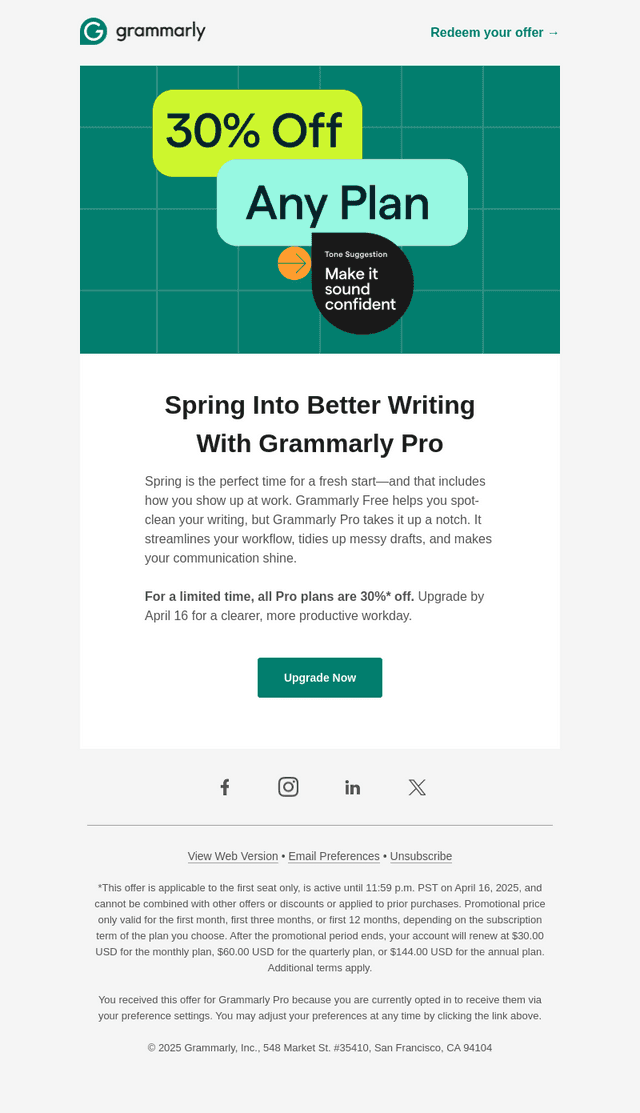 Grammarly email from Wed, Apr 9, 2025
