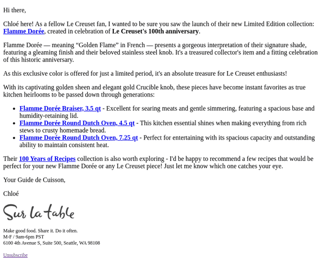 Sur La Table email from Wed, Apr 9, 2025