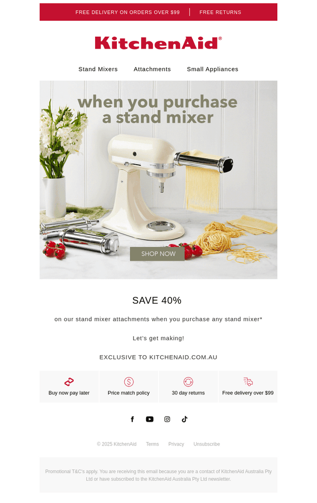 SAVE 40% on our stand mixer attachments 🎁 🍝