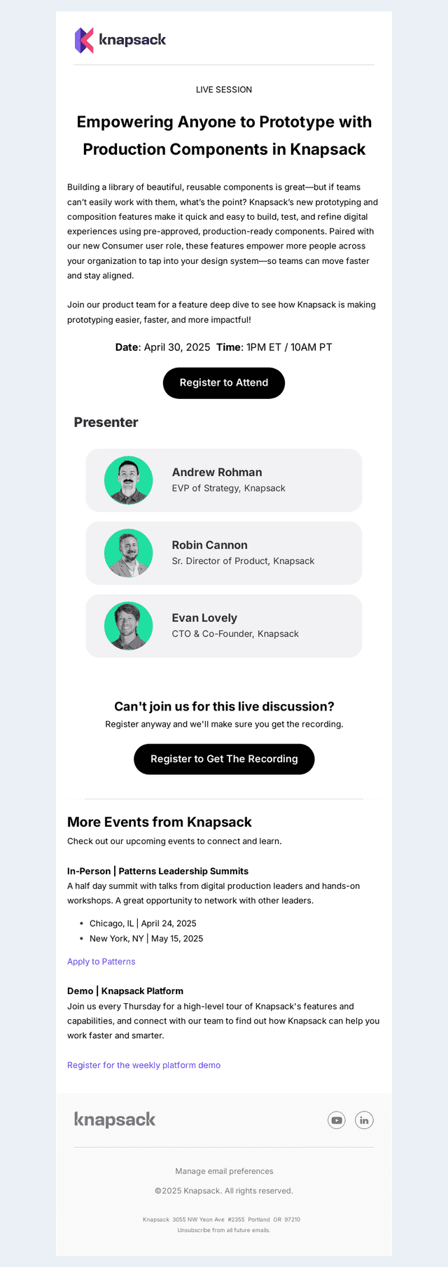 Knapsack email from Fri, Apr 11, 2025