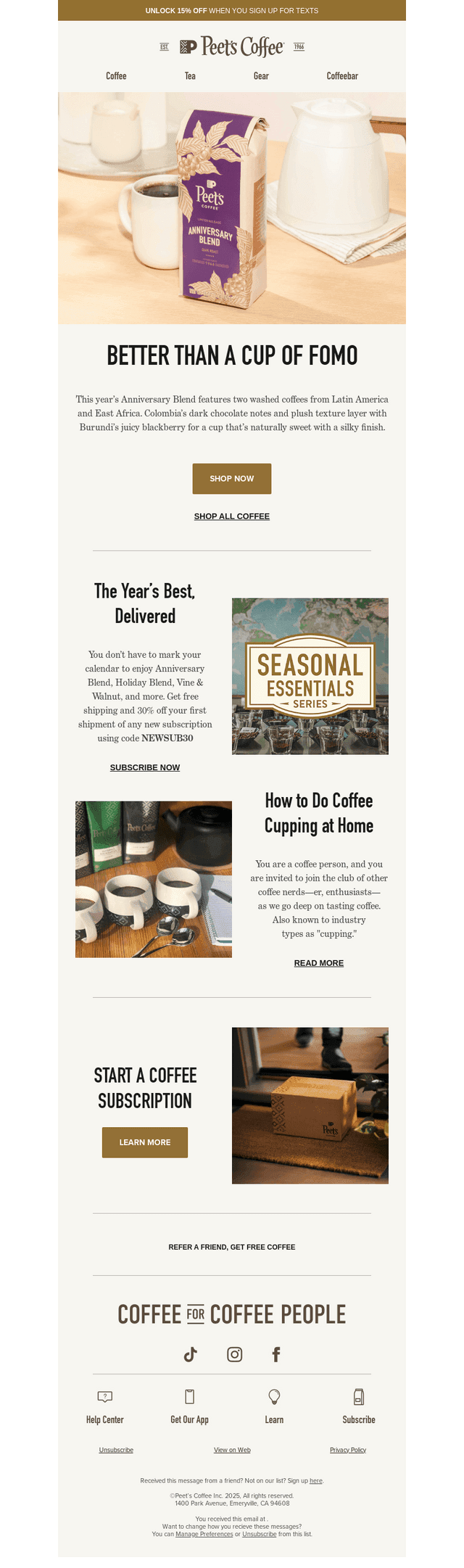 Peet's Coffee email from Mon, Apr 14, 2025
