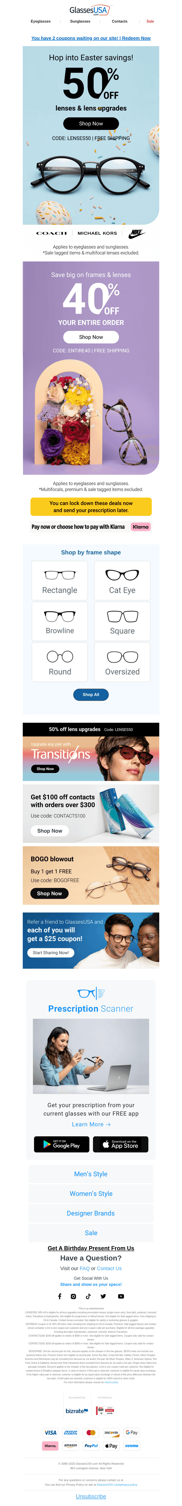 Glasses USA email from Mon, Apr 14, 2025