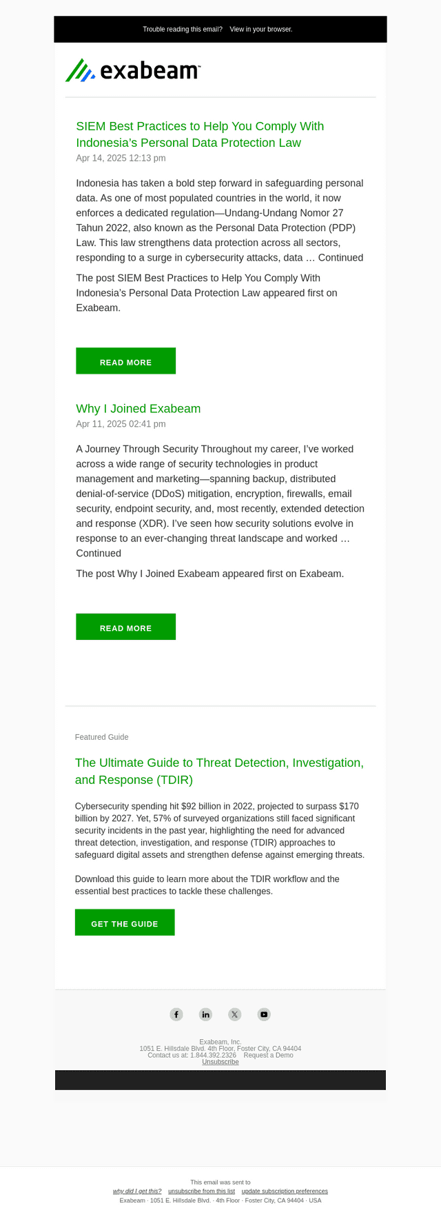 Exabeam email from Mon, Apr 14, 2025