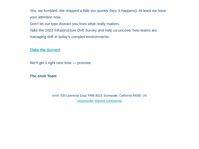 env0 email from Thu, Apr 17, 2025
