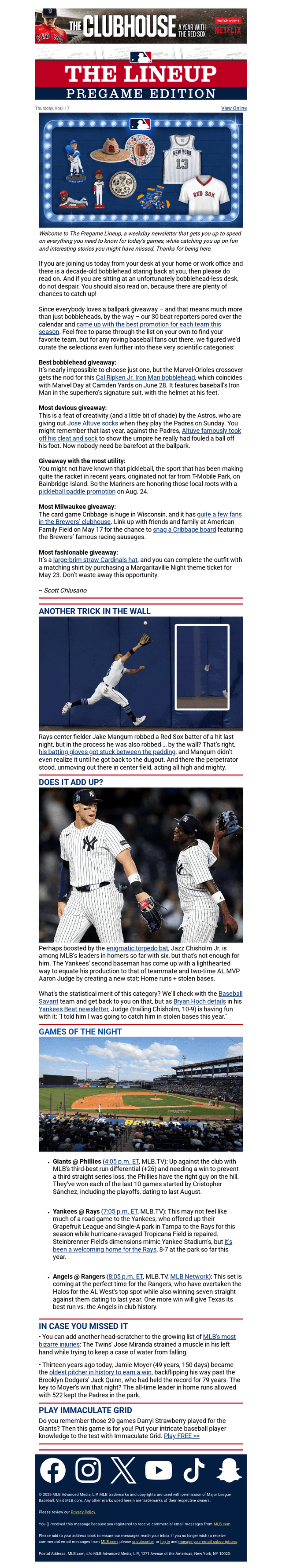 MLB email from Thu, Apr 17, 2025