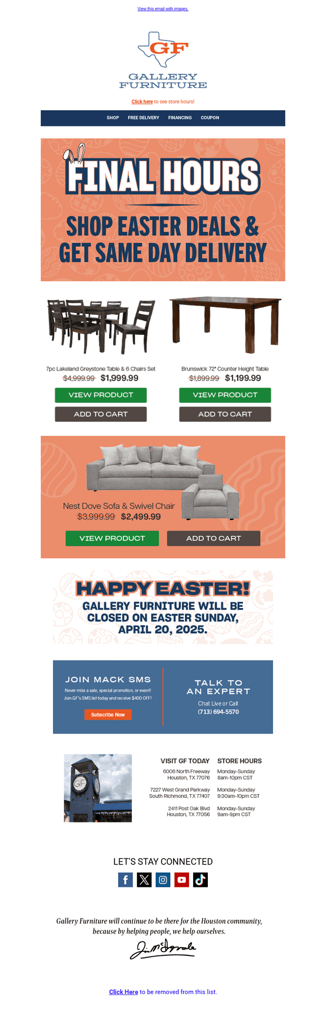 Final Hours for Easter Deals + Same Day Delivery