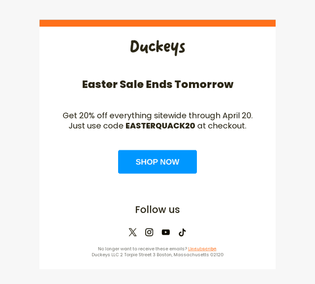 Duckeys email from Sat, Apr 19, 2025