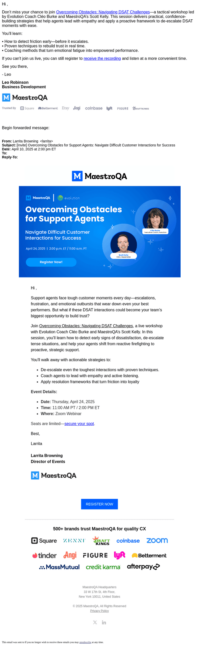 MaestroQA email from Tue, Apr 22, 2025