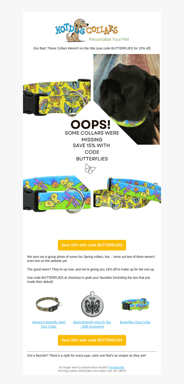 Hot Dog Collars email from Wed, Apr 23, 2025